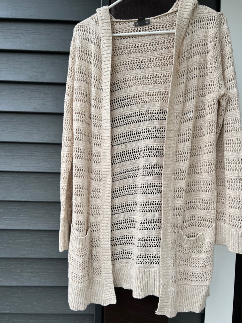 Eddie Bauer Beige Open-Knit Hooded Cardigan
